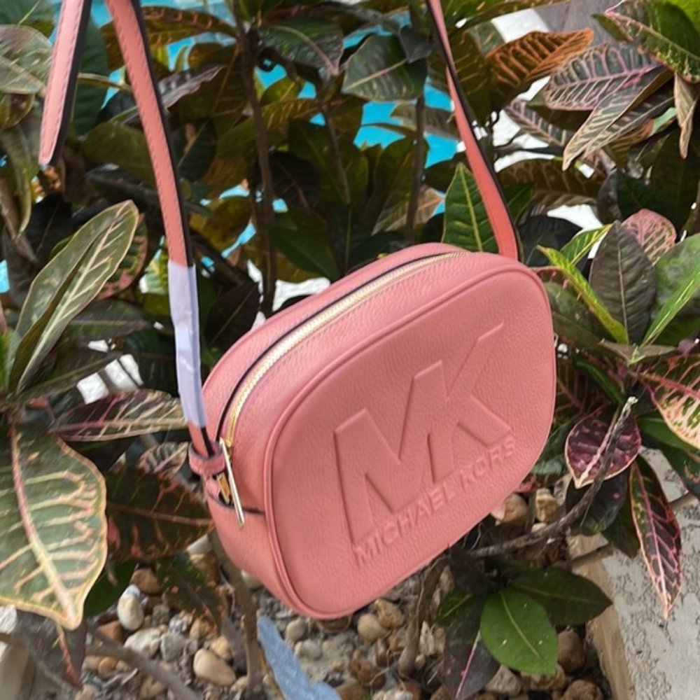 MICHAEL KORS Jet Set Medium Embossed Pebbled Leather Crossbody Bag Sherbert - Picture 2 of 16